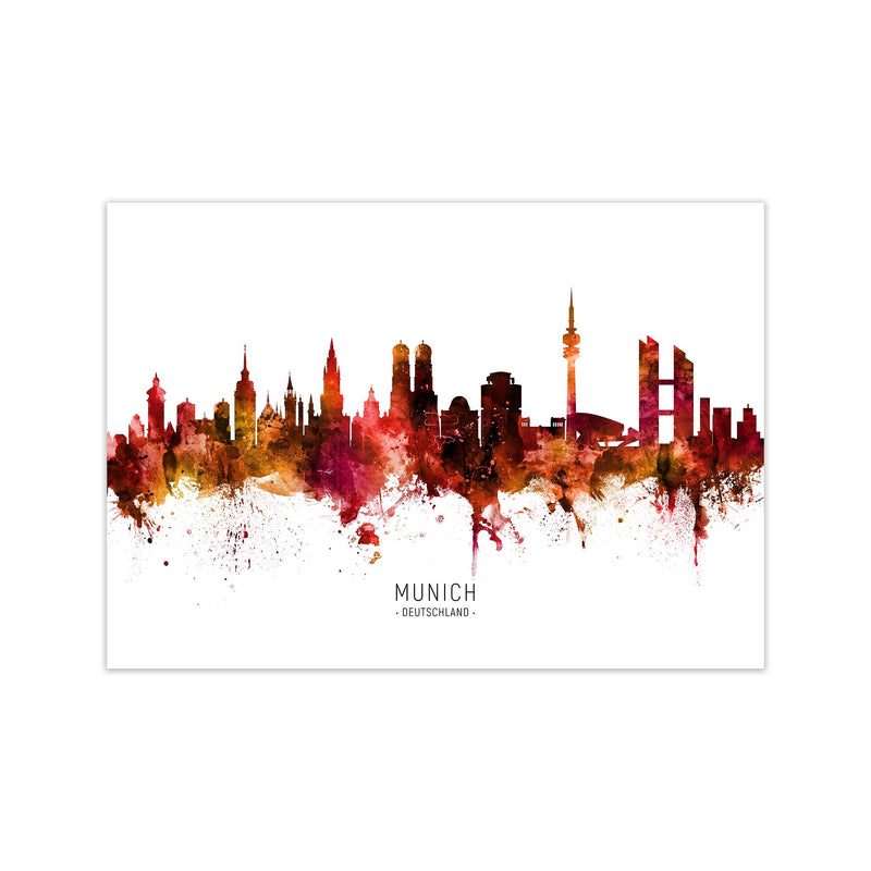 Munich Deutschland Skyline Red City Name  by Michael Tompsett Print Only