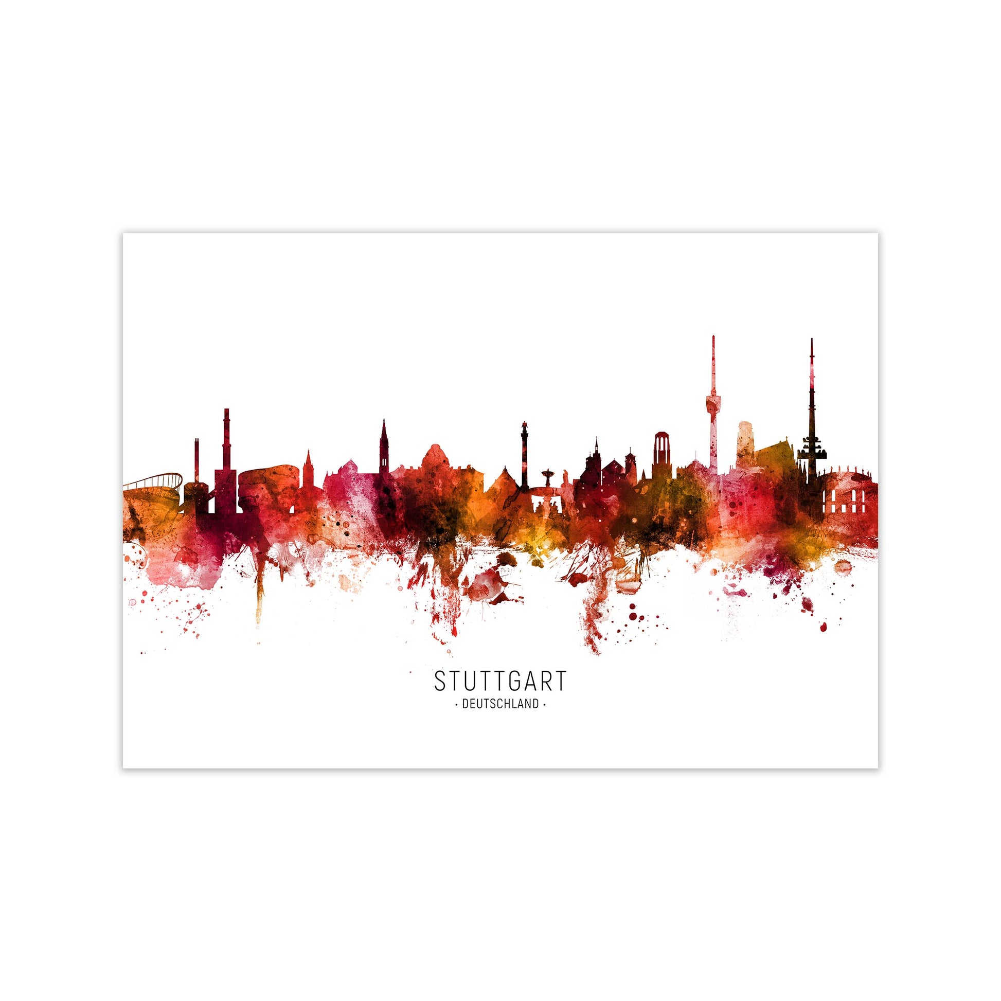 Stuttgart Deutschland Skyline Red City Name  by Michael Tompsett Print Only