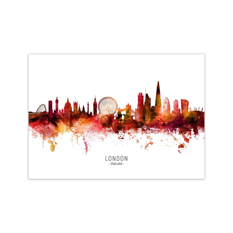 London England Skyline Red City Name  by Michael Tompsett Print Only