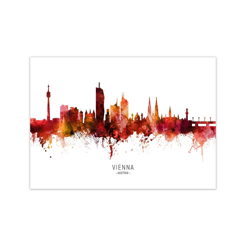 Vienna Austria Skyline Red City Name  by Michael Tompsett Print Only