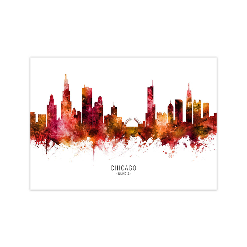 Chicago Illinois Skyline Red City Name  by Michael Tompsett Print Only