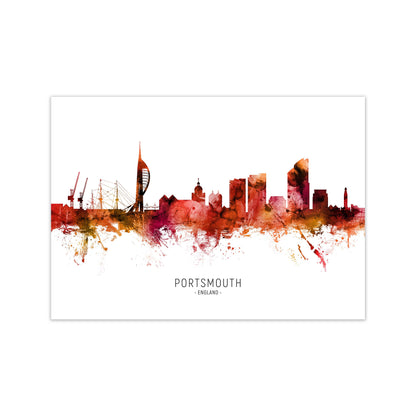 Portsmouth England Skyline Red City Name  by Michael Tompsett Print Only