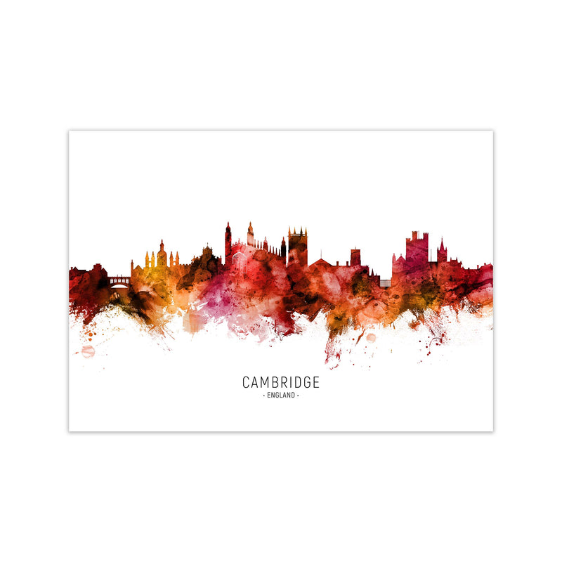 Cambridge England Skyline Red City Name  by Michael Tompsett Print Only