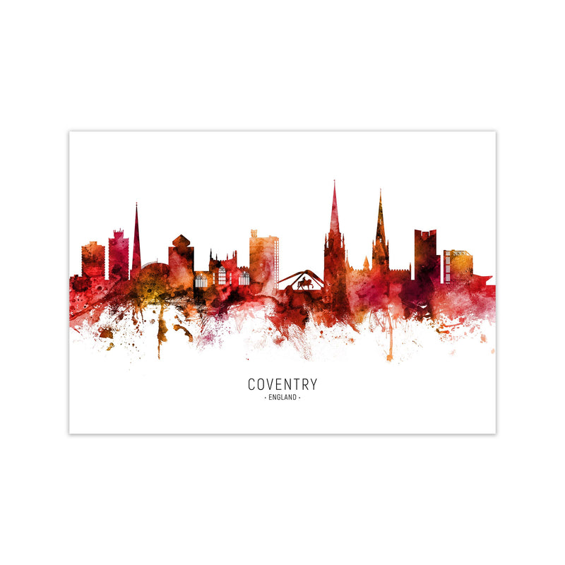 Coventry England Skyline Red City Name  by Michael Tompsett Print Only
