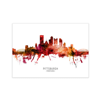 Pittsburgh Pennsylvania Skyline Red City Name  by Michael Tompsett Print Only