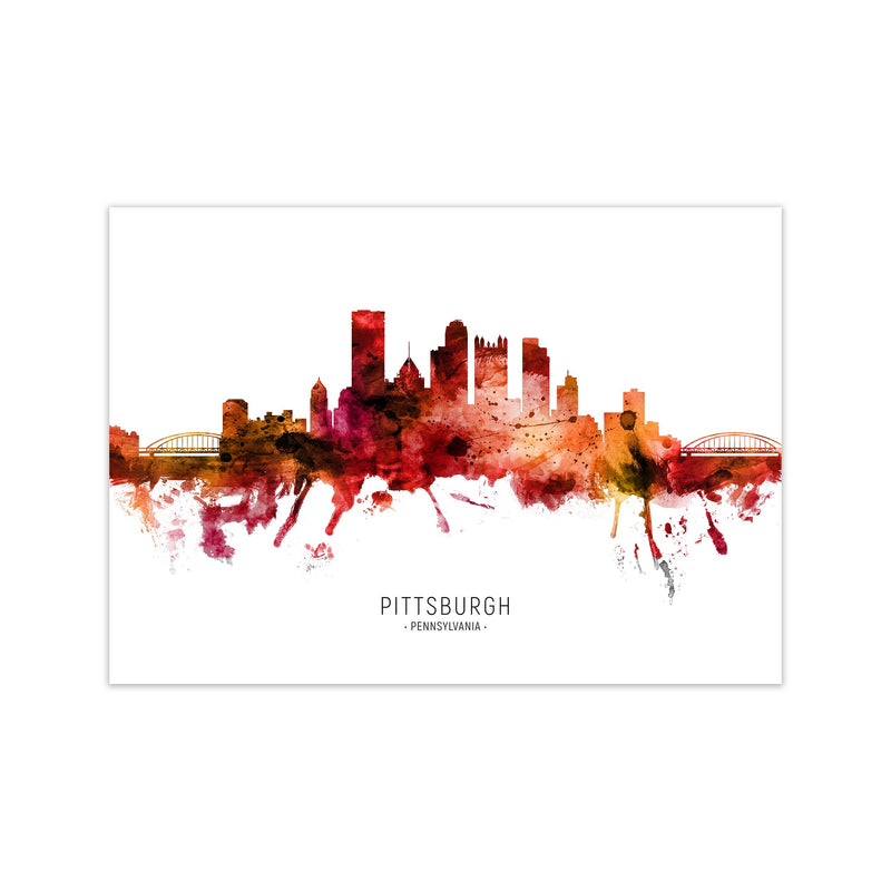 Pittsburgh Pennsylvania Skyline Red City Name  by Michael Tompsett Print Only