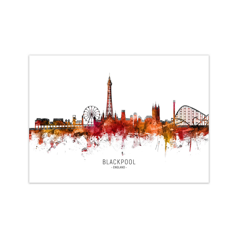 Blackpool England Skyline Red City Name  by Michael Tompsett Print Only