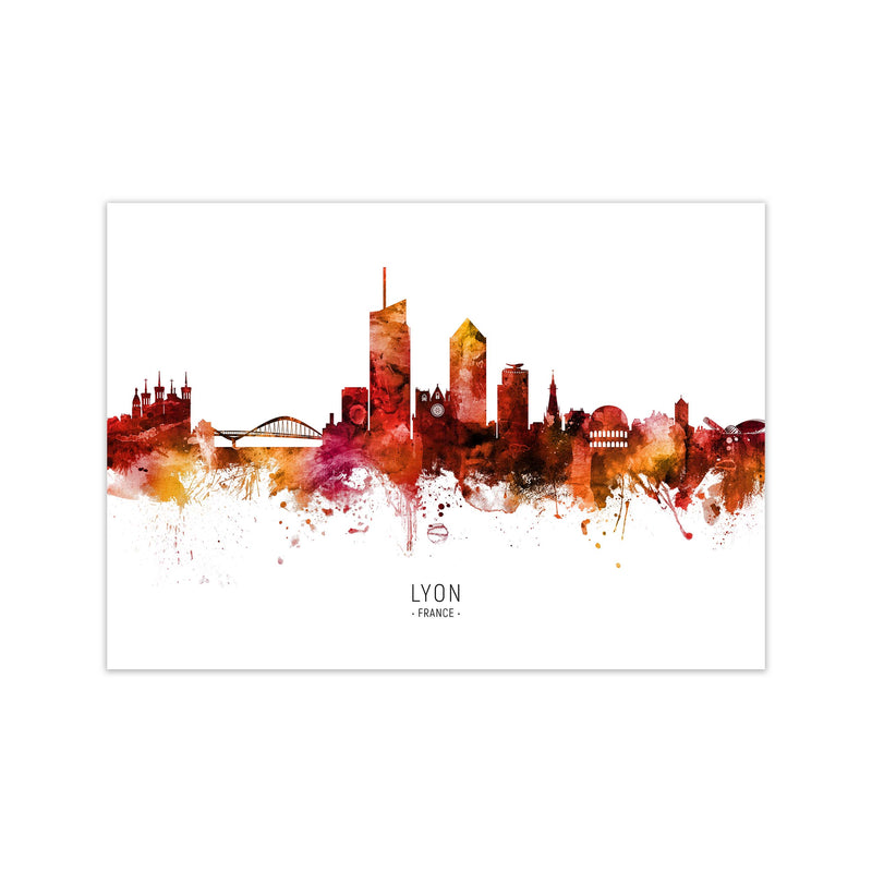 Lyon France Skyline Red City Name Print by Michael Tompsett Print Only