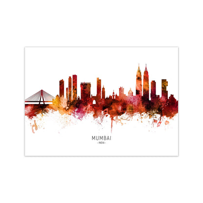 Mumbai India Skyline Red City Name Print by Michael Tompsett Print Only