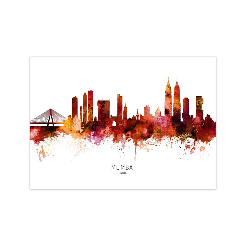 Mumbai India Skyline Red City Name Print by Michael Tompsett Print Only