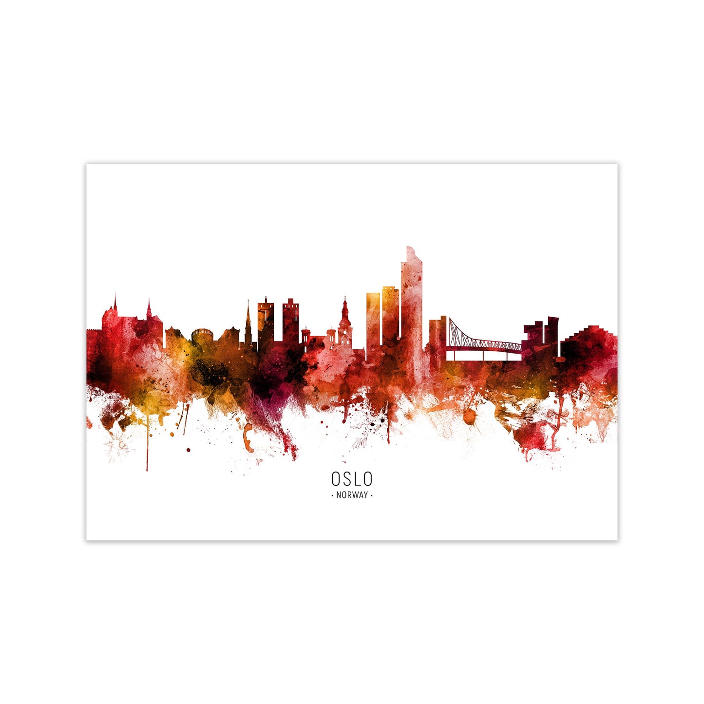 Oslo Norway Skyline Red City Name Print by Michael Tompsett Print Only