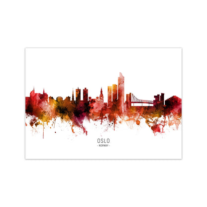 Oslo Norway Skyline Red City Name Print by Michael Tompsett Print Only