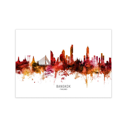 Bangkok Thailand Skyline Red City Name  by Michael Tompsett Print Only