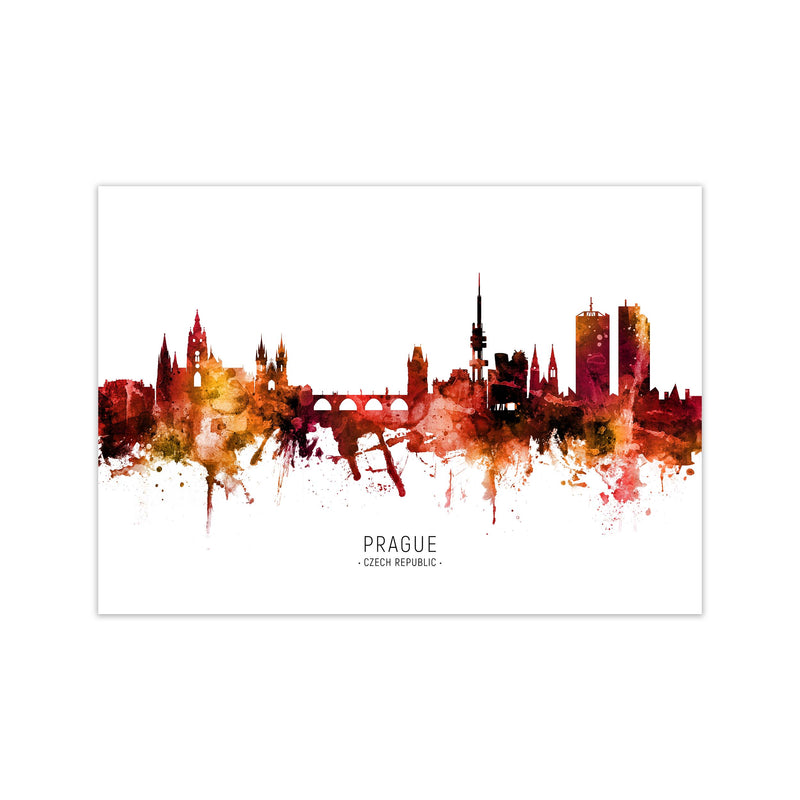 Prague Czech Republic Skyline Red City Name  by Michael Tompsett Print Only