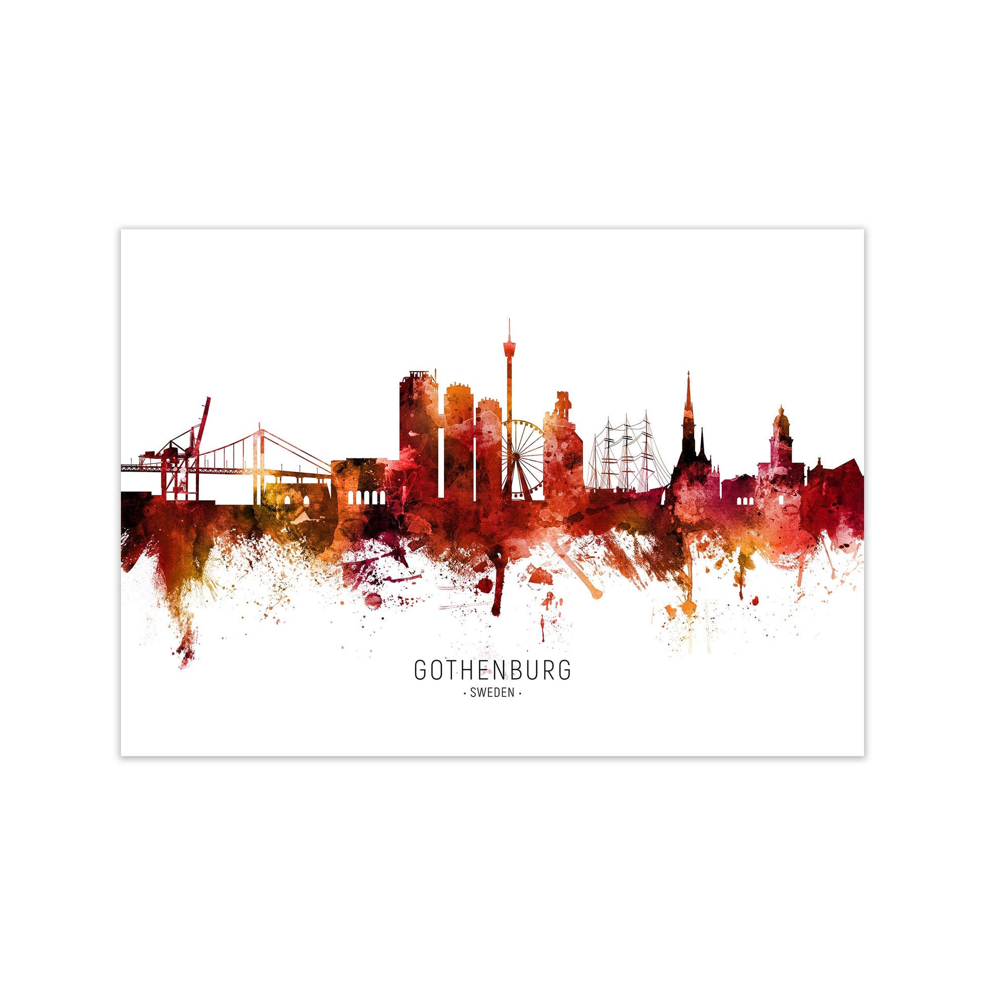 Gothenburg Sweden Skyline Red City Name  by Michael Tompsett Print Only