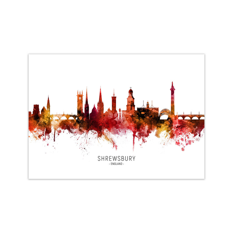 Shrewsbury England Skyline Red City Name  by Michael Tompsett Print Only