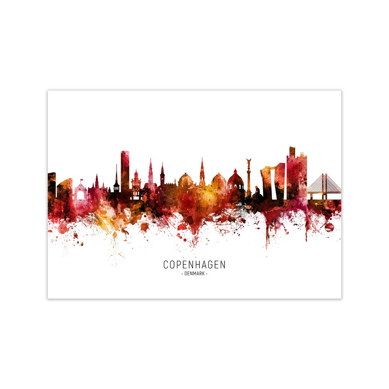 Copenhagen Denmark Skyline Red City Name  by Michael Tompsett Print Only