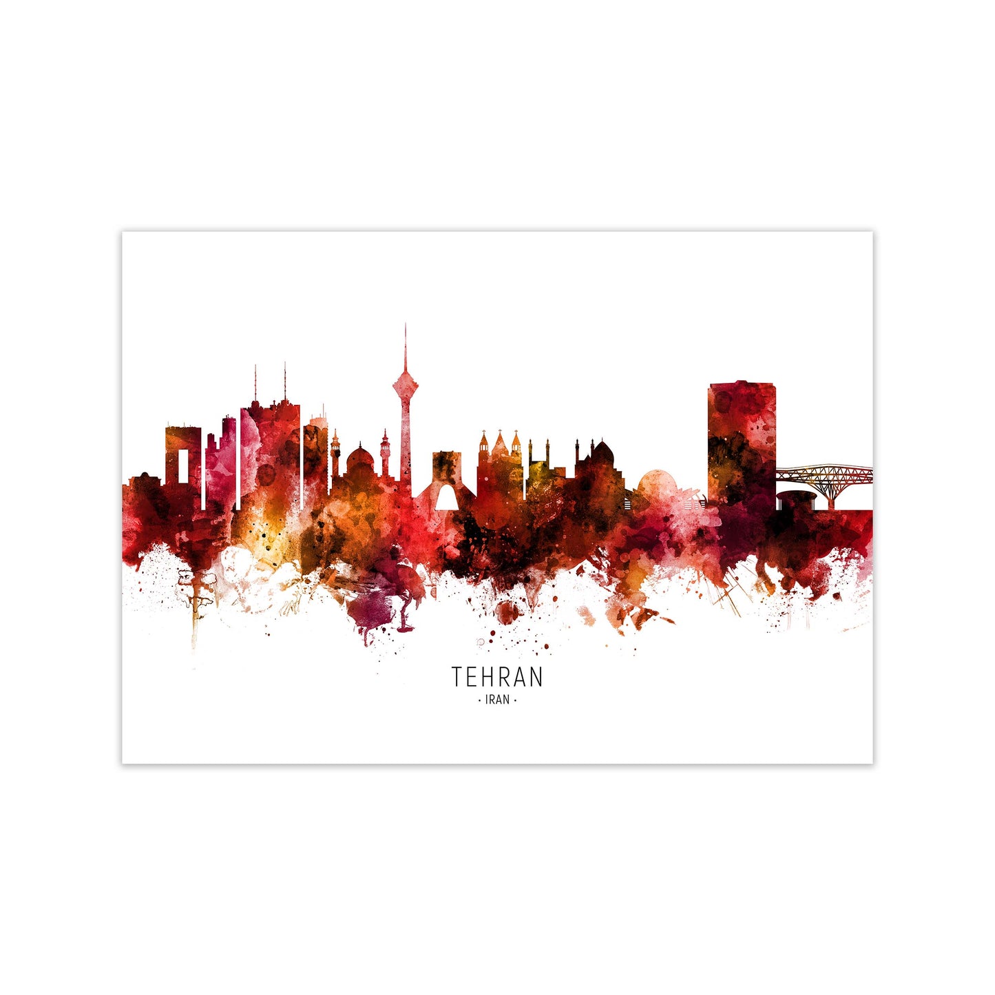 Tehran Iran Skyline Red City Name Print by Michael Tompsett Print Only
