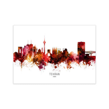 Tehran Iran Skyline Red City Name Print by Michael Tompsett Print Only