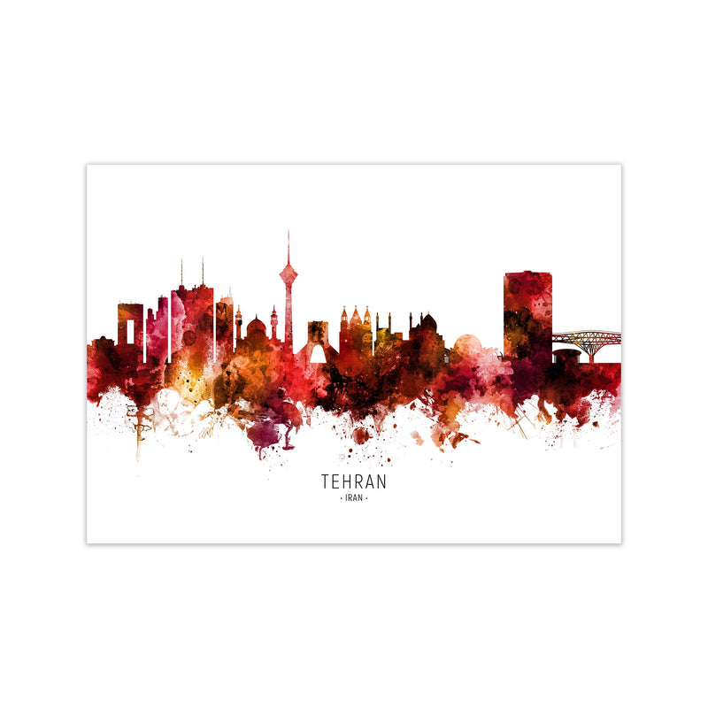 Tehran Iran Skyline Red City Name Print by Michael Tompsett Print Only
