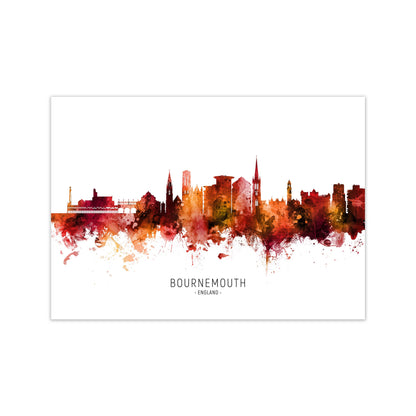 Bournemouth England Skyline Red City Name  by Michael Tompsett Print Only