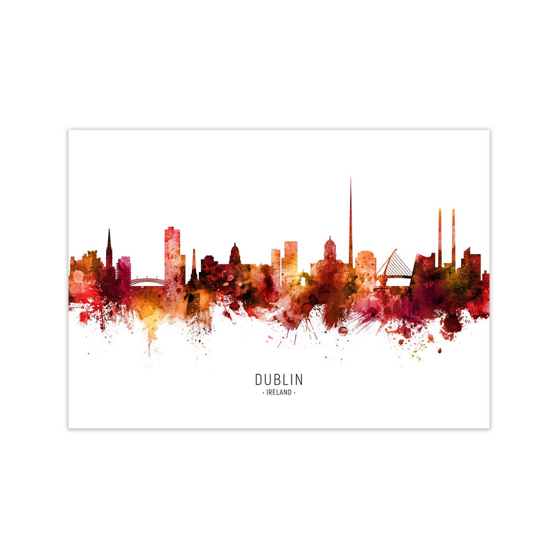 Dublin Ireland Skyline Red City Name  by Michael Tompsett Print Only