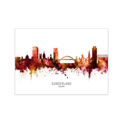 Sunderland England Skyline Red City Name  by Michael Tompsett Print Only