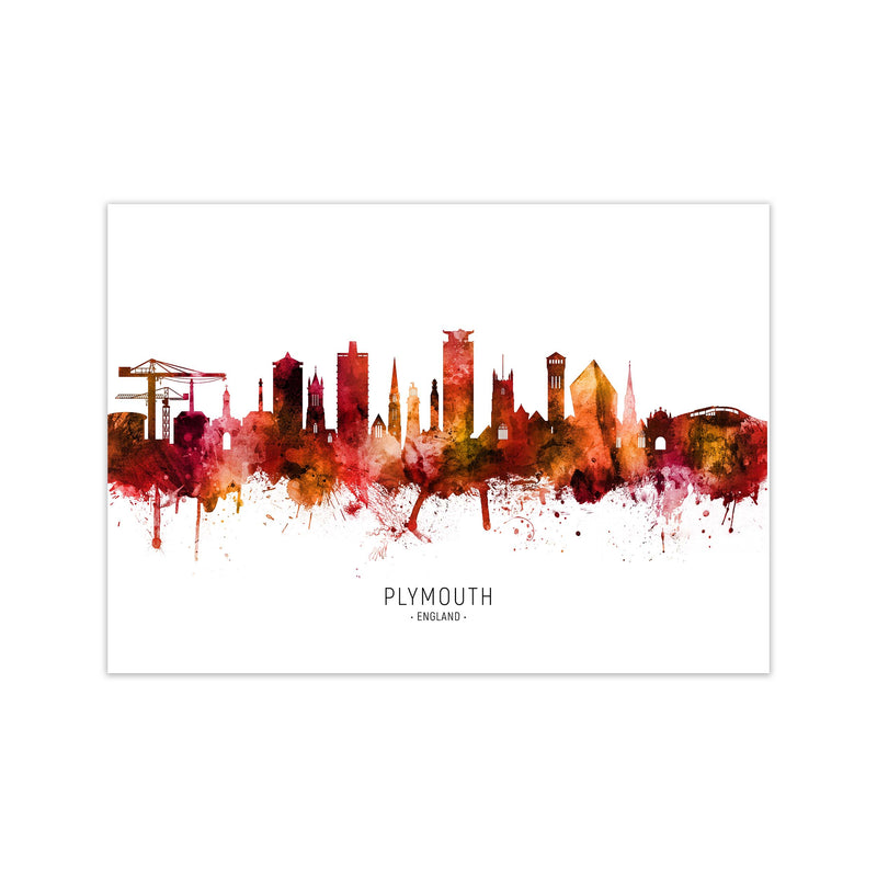 Plymouth England Skyline Red City Name  by Michael Tompsett Print Only