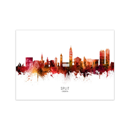 Split Croatia Skyline Red City Name Print by Michael Tompsett Print Only