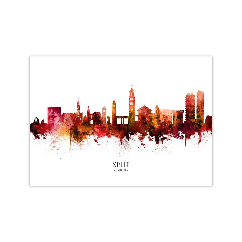 Split Croatia Skyline Red City Name Print by Michael Tompsett Print Only