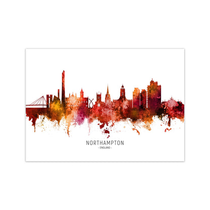 Northampton England Skyline Red City Name  by Michael Tompsett Print Only