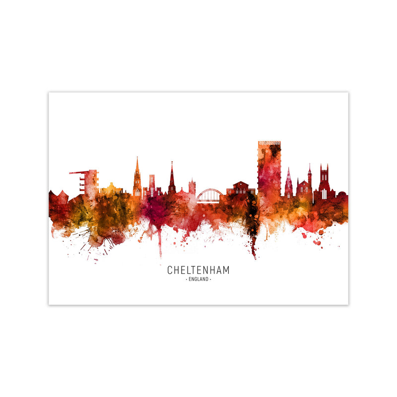 Cheltenham England Skyline Red City Name  by Michael Tompsett Print Only