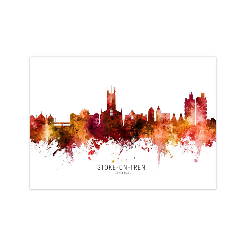 Stoke-On-Trent England Skyline Red City Name  by Michael Tompsett Print Only