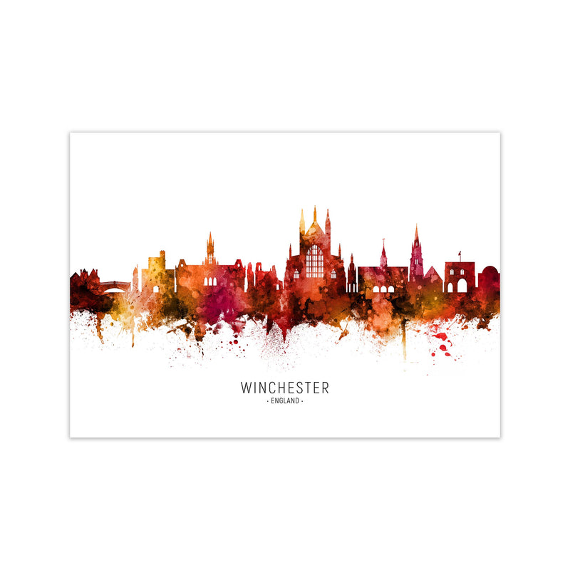 Winchester England Skyline Red City Name  by Michael Tompsett Print Only