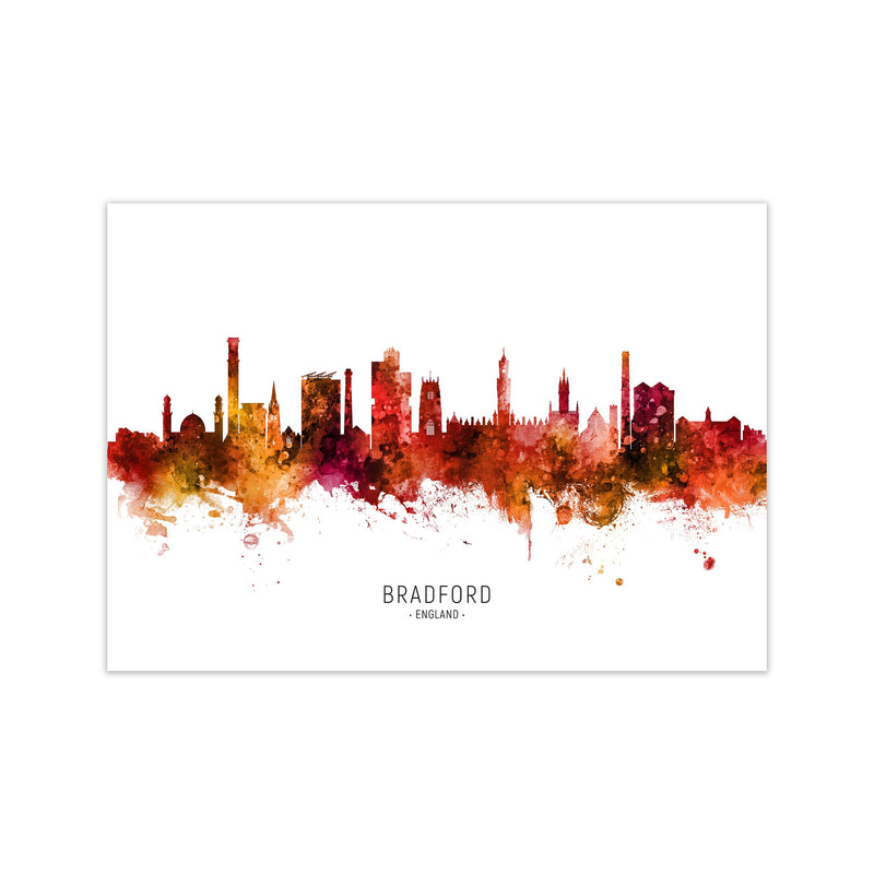 Bradford England Skyline Red City Name  by Michael Tompsett Print Only