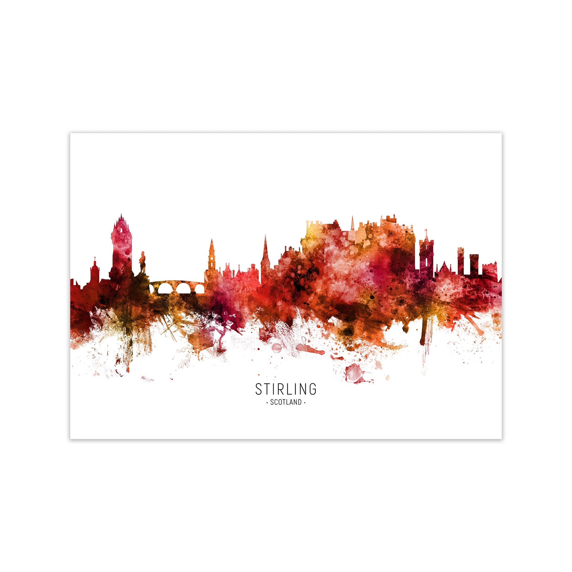 Stirling Scotland Skyline Red City Name  by Michael Tompsett Print Only