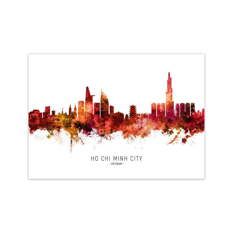 Ho Chi Minh City Vietnam Skyline Red City Name  by Michael Tompsett Print Only