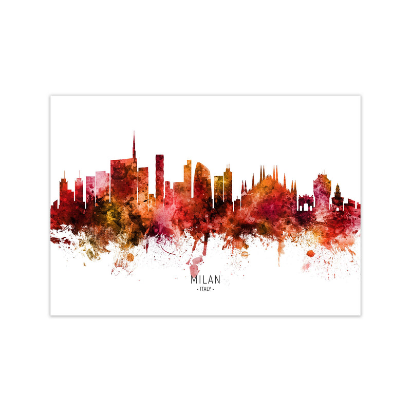Milan Italy Skyline Red City Name Print by Michael Tompsett Print Only