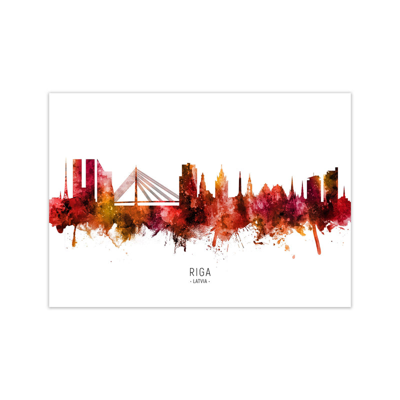 Riga Latvia Skyline Red City Name Print by Michael Tompsett Print Only