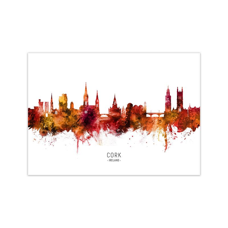 Cork Ireland Skyline Red City Name Print by Michael Tompsett Print Only