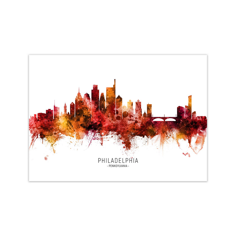 Philadelphia Pennsylvania Skyline Red City Name  by Michael Tompsett Print Only