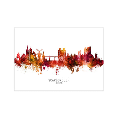 Scarborough England Skyline Red City Name  by Michael Tompsett Print Only