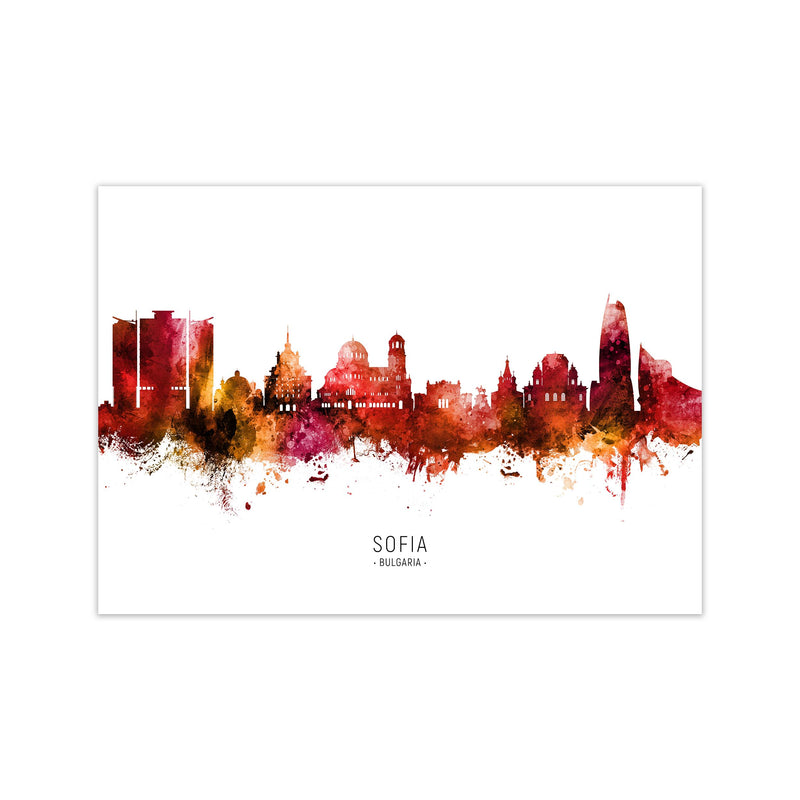 Sofia Bulgaria Skyline Red City Name  by Michael Tompsett Print Only