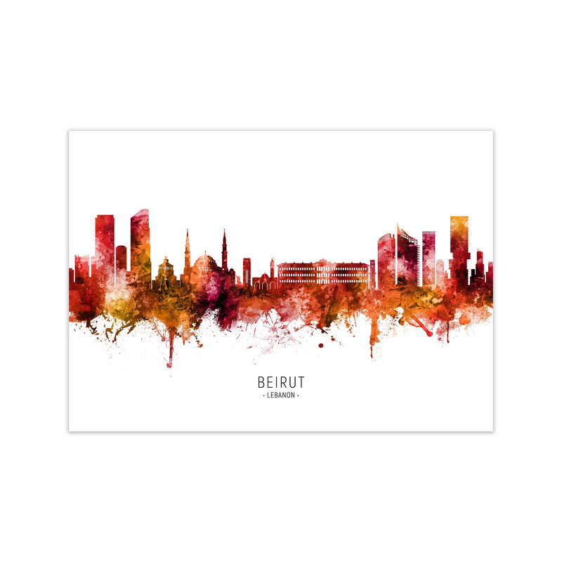 Beirut Lebanon Skyline Red City Name  by Michael Tompsett Print Only