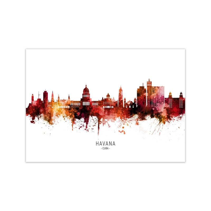 Havana Cuba Skyline Red City Name Print by Michael Tompsett Print Only