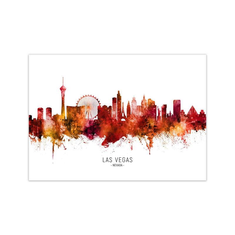 Las Vegas Nevada Skyline Red City Name  by Michael Tompsett Print Only