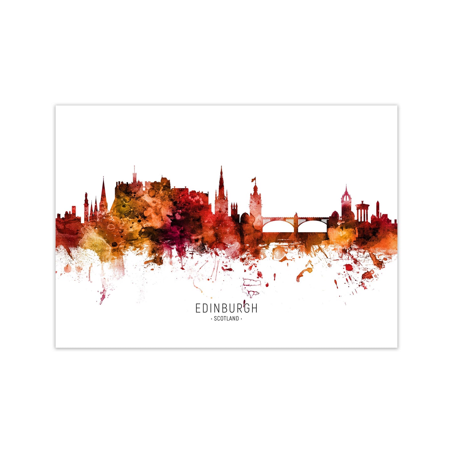 Edinburgh Scotland Skyline Red City Name  by Michael Tompsett Print Only