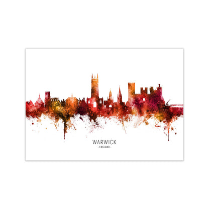 Warwick England Skyline Red City Name  by Michael Tompsett Print Only