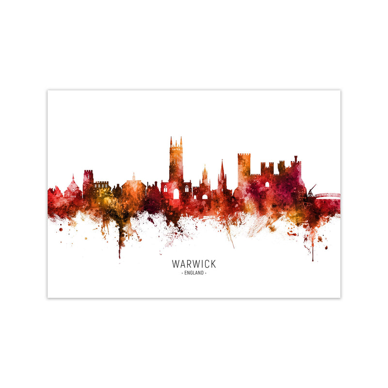 Warwick England Skyline Red City Name  by Michael Tompsett Print Only