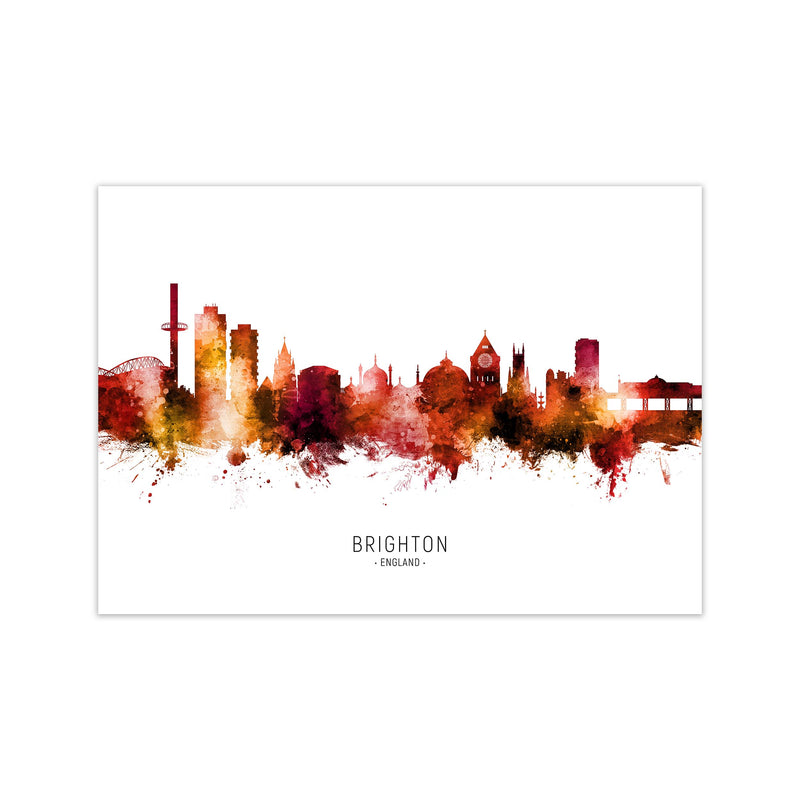 Brighton England Skyline Red City Name  by Michael Tompsett Print Only